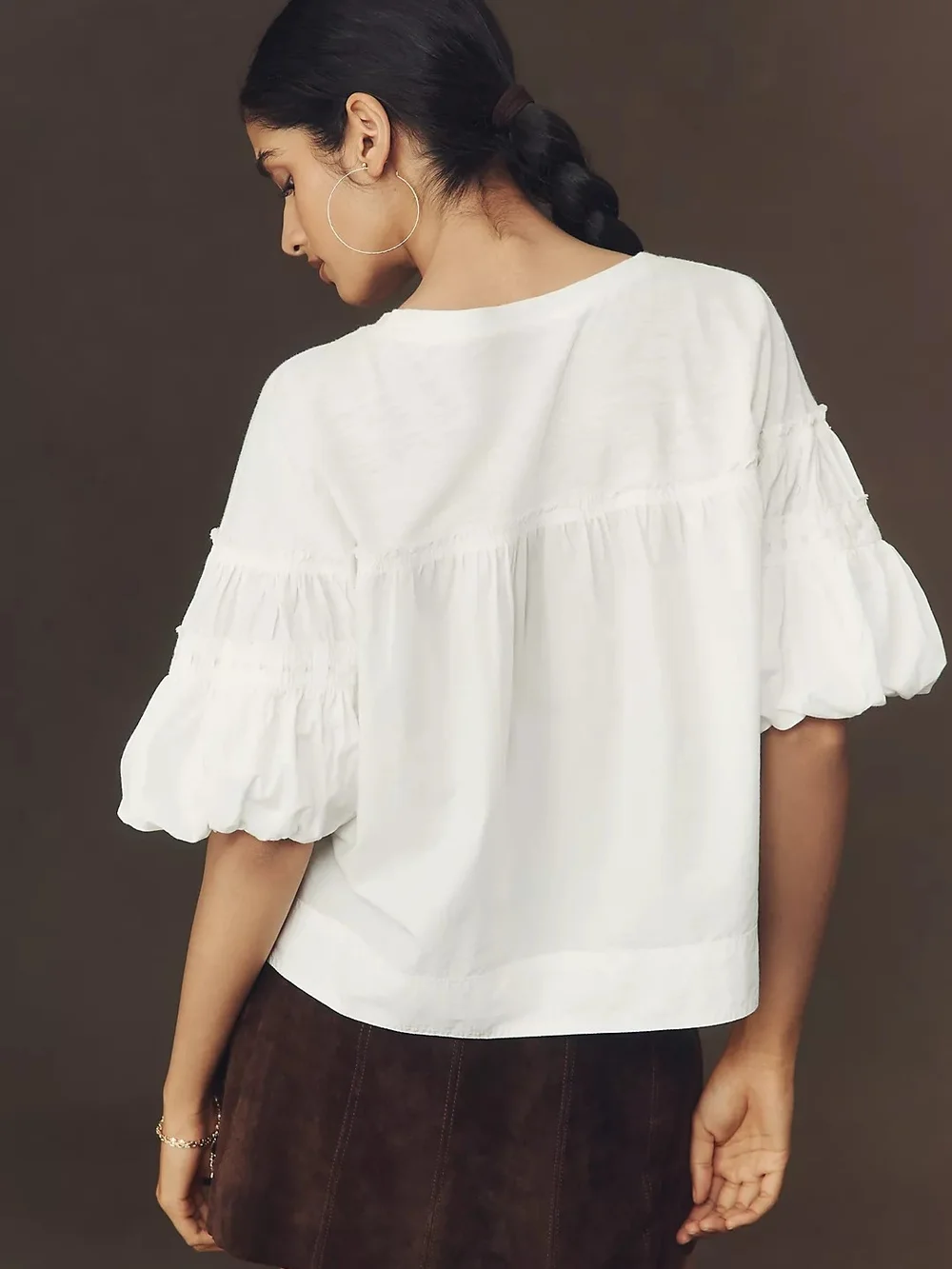 Anthropologie Pilcro White Puff-Sleeve Boho Blouse Size XS